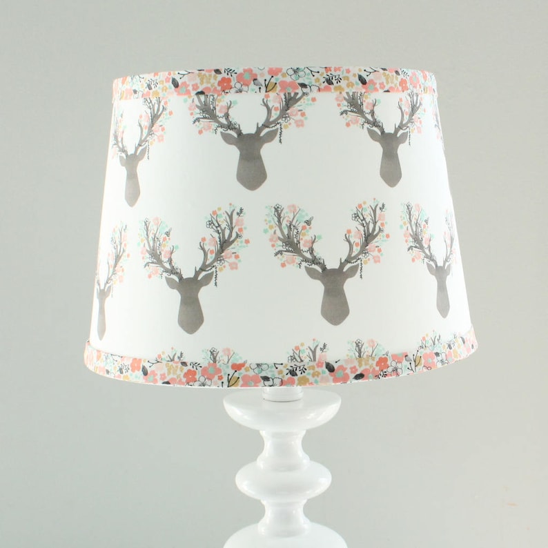 Nursery Lamp Shade. Floral Coral Deer Fawn Floral Little Etsy
