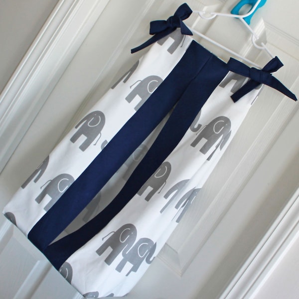 Gray Elephant and navy custom Made Diaper Stacker