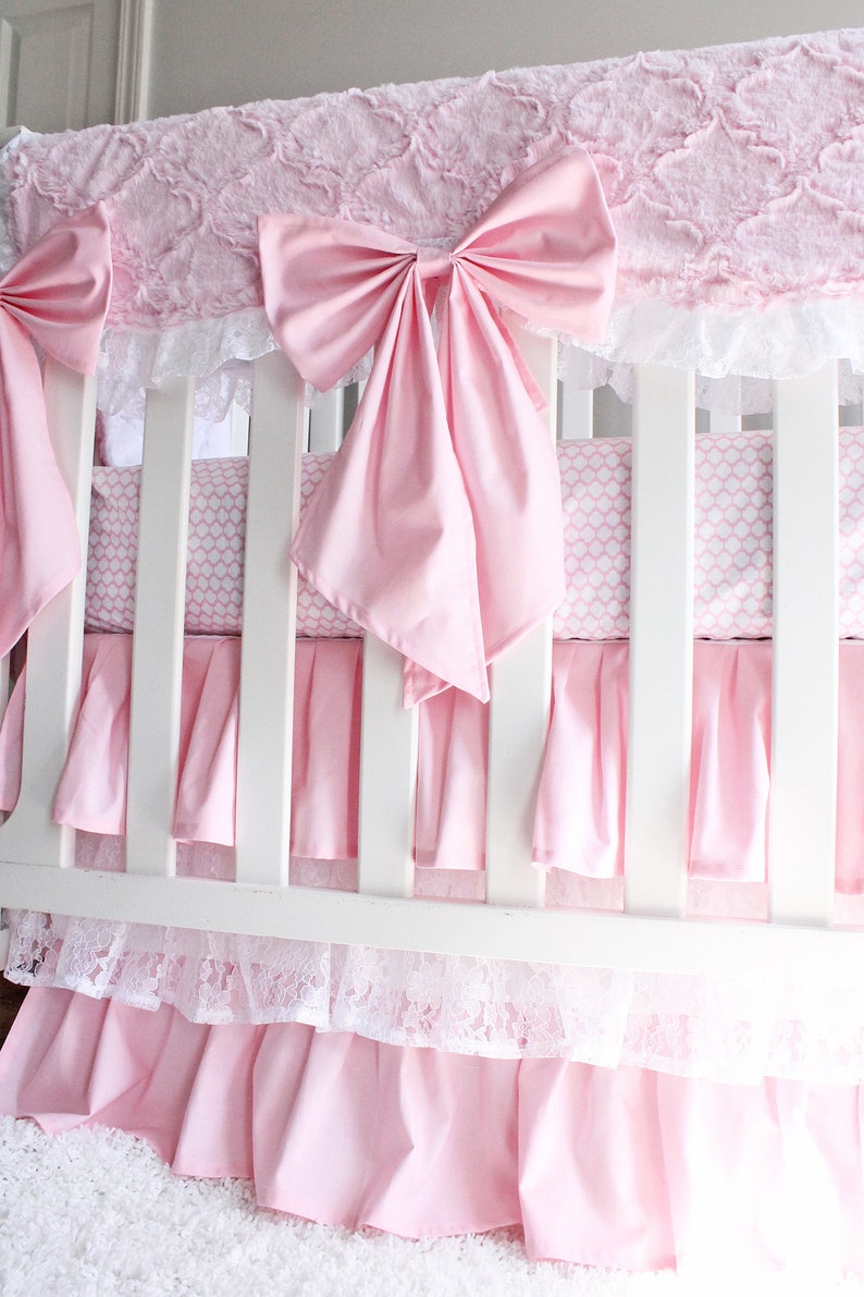Baby Pink and White Minky Lattice Lace Baby Girl Crib Bedding Etsy