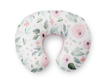 Nursing Pillow Cover. Blush Bloom floral water color pink minky