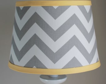 Small White Gray Chevron lamp shade with accent yellow.