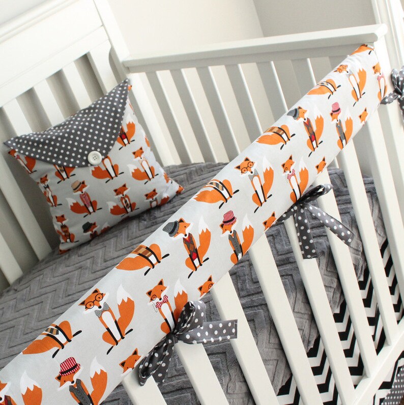 Boy Crib Bedding. Dapper Fox Chevron Crib Rail Baby Bedding Etsy