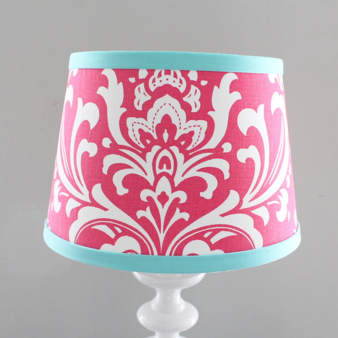 Damask Nursery Lamp Shade Girl Hot Pink Aqua Trim Etsy