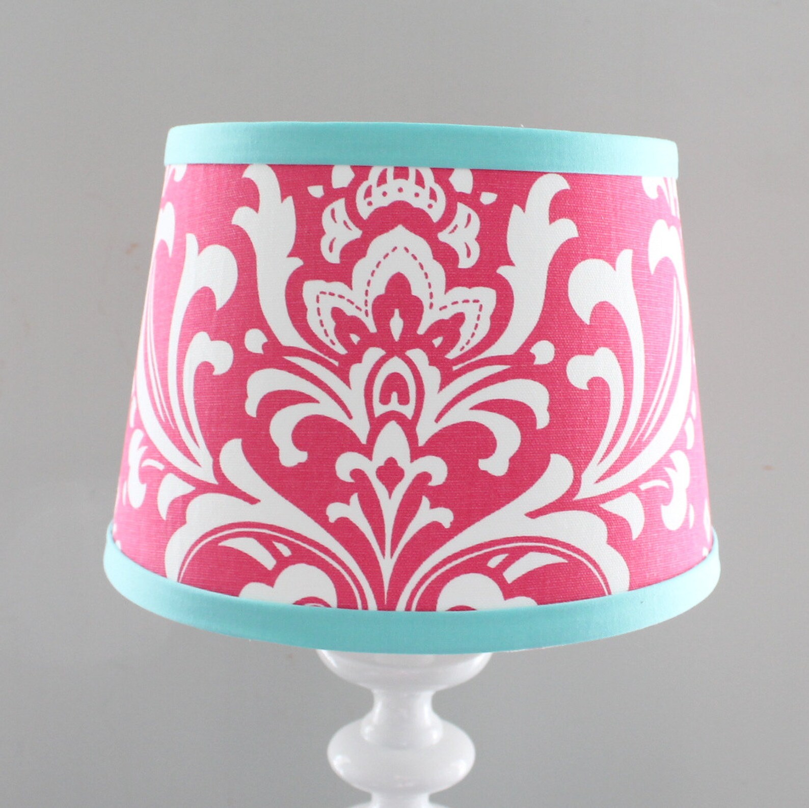 Damask Nursery Lamp Shade Girl Hot Pink Aqua Trim Etsy
