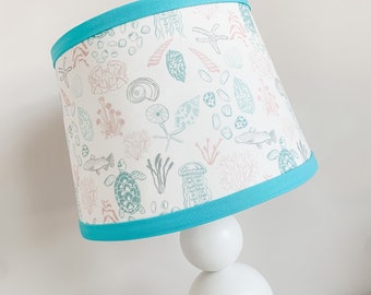 Under The Sea lamp shade. Pink, coral aqua Turtle Seashell