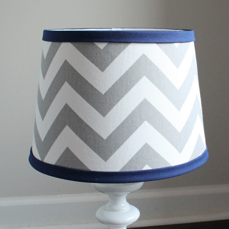 Small White Gray Chevron Lamp Shade With Accent Navy Blue Small White Gray Chevron Lamp Shade, Small Navy Blue Lamp Shades