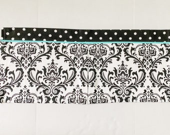 Custom Damask black white Box Pleat Valance. You pick accent color.