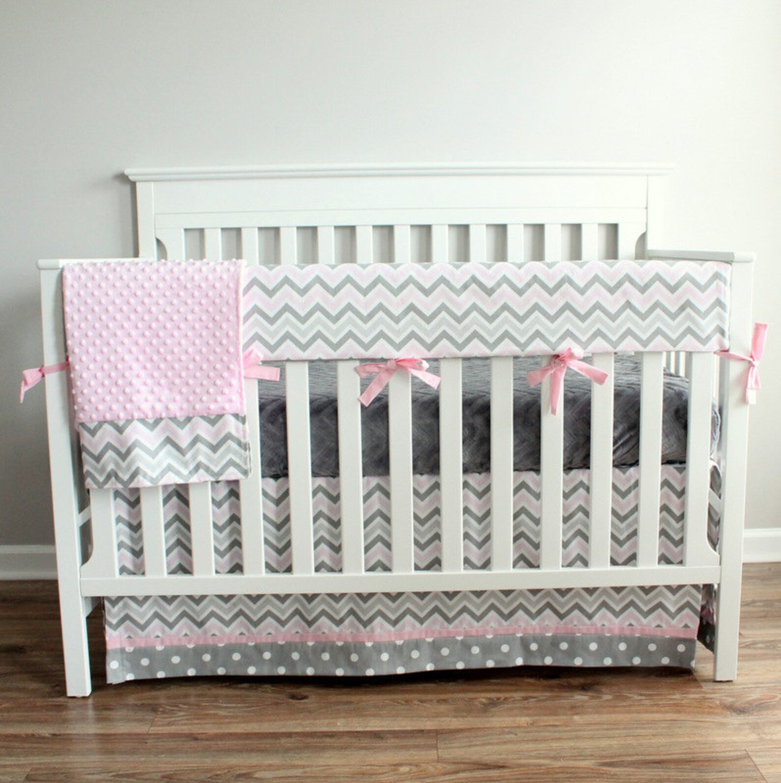 Pink and Grey Zoom Bumperless Crib Rail Bedding Set. Etsy