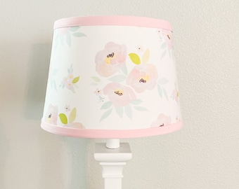 Watercolor pink and white floral lamp shade