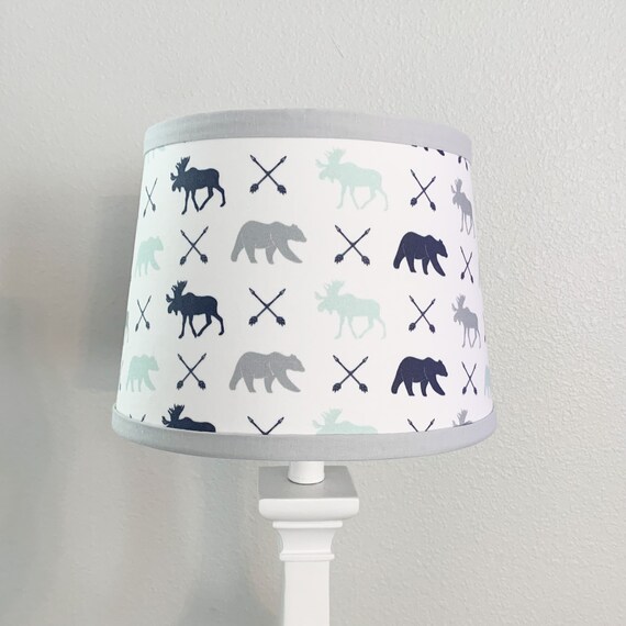 Boy Nursery Drum Lamp Shade. Lumberjack Moose Bear Navy Mint Etsy