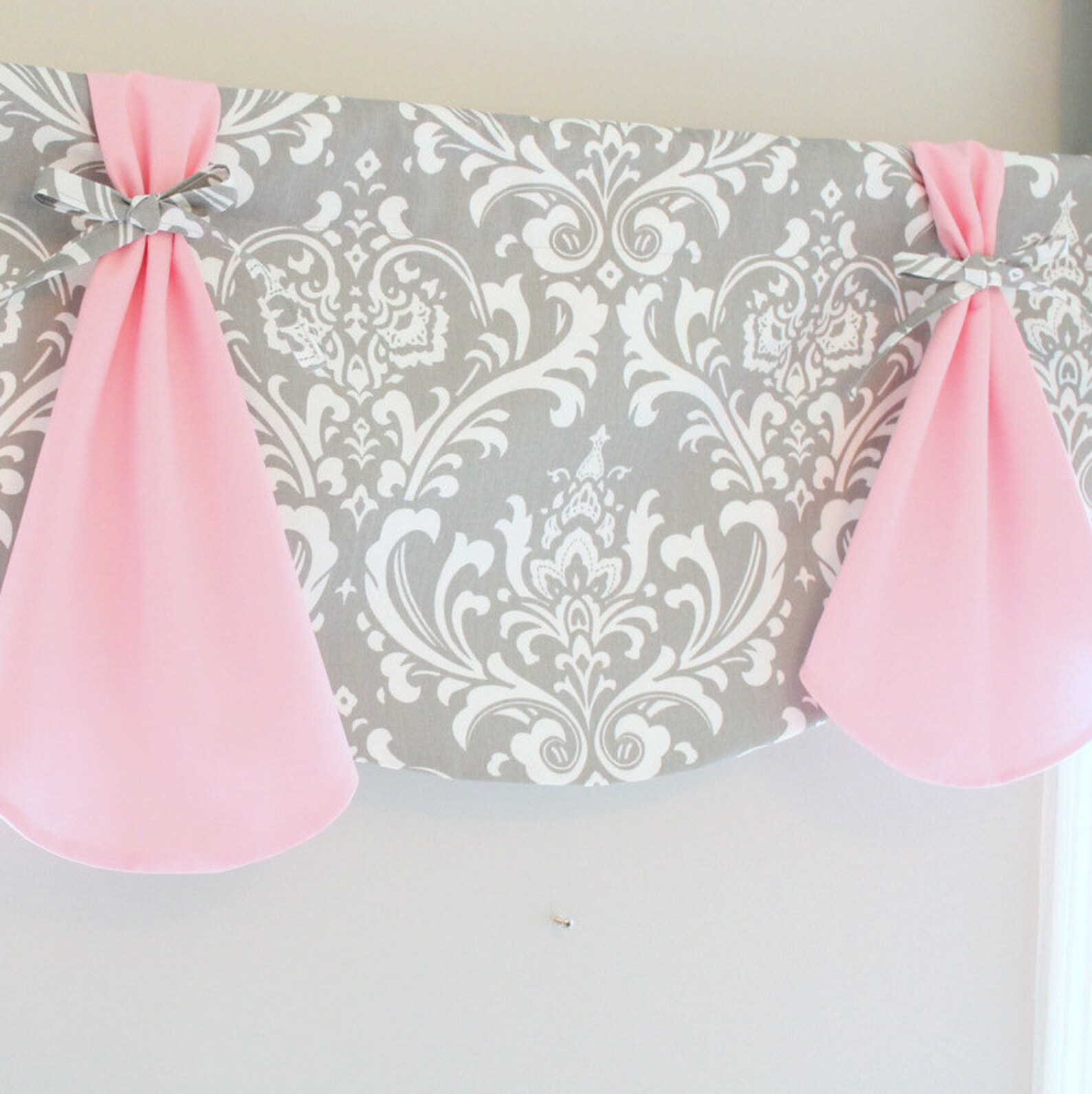 Pink and Gray Damask Crib Bedding Set With 3 Tiered Skirt Etsy