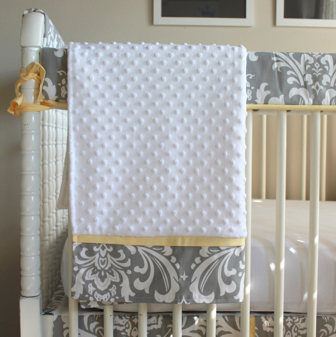 Gray and Yellow Damask Crib Rail Bedding Set Etsy