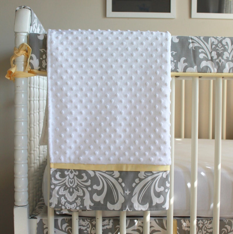 Gray and Yellow Damask Crib Rail Bedding Set Etsy