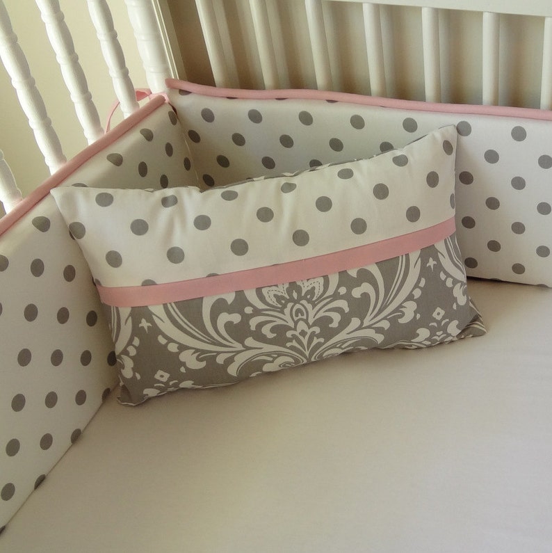 Pink and Gray Damask Crib Baby Bedding Set Etsy