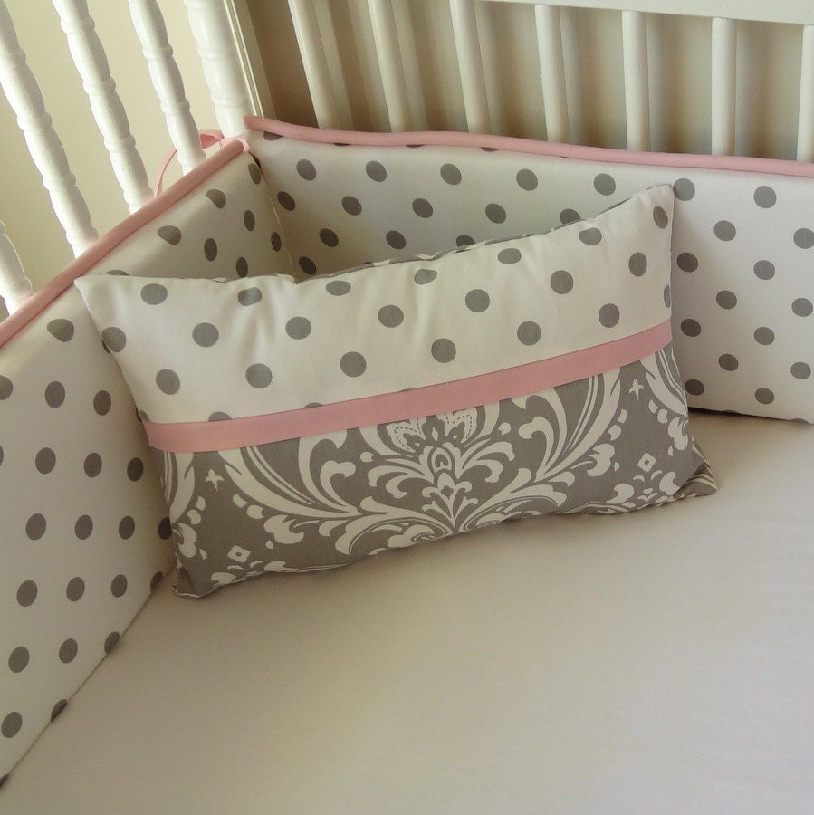 Pink and Gray Damask Crib Baby Bedding Set Etsy