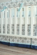 Blue and Gray Gotcha Boy Crib Skirt Nursery Bedding set.