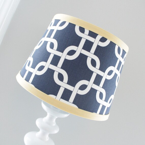 Small Navy Blue And White Gotcha Lamp Shade With Accent Yellow Image 0