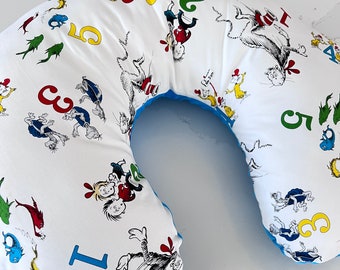 Nursing pillow cover. Dr Seuss 123 number Cat in the Hat red white blue baby nursery