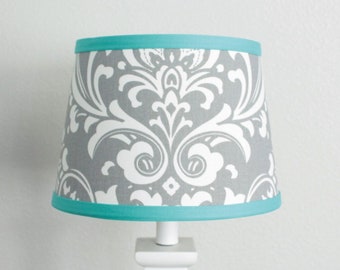 Aqua Blue Damask Lamp Shade