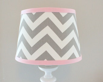 Small White Gray Chevron lamp shade with accent Pink.