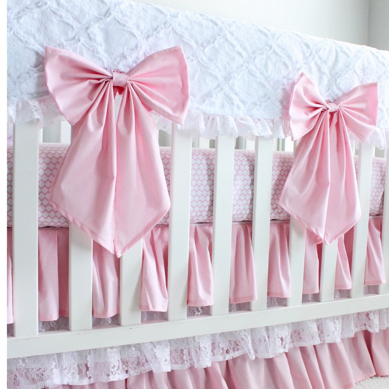 Baby Pink and White Minky Lattice Lace Baby Girl Crib Bedding Etsy