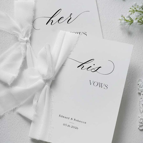 Personalized Paper Wedding Vow Books,His and Her Vows, Keepsake for Bride and Groom,Unique Wedding Gift Ceremony Booklets Paper with Ribbon