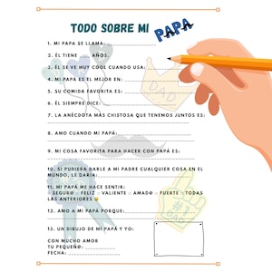 Cuestionario imprimible para el Día del Padre - “Todo sobre mi papá” - Regalo de los niños - Descarga instantánea en PDF para papá