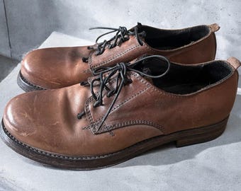 Vintage shoes Brown Leather shoes Derby Shoes MOMA Handmade Italian Shoes Unisex Minimalist shoes
