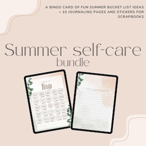 Kit numérique de soins personnels d'été - carte de bingo, pages de journalisme, autocollants mignons, modèle d'histoire IG - bien-être mental imprimable