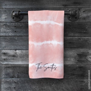 Personalized Dish or Hand Towels with Custom Names or text - Striped Tie Dye Kitchen Towels