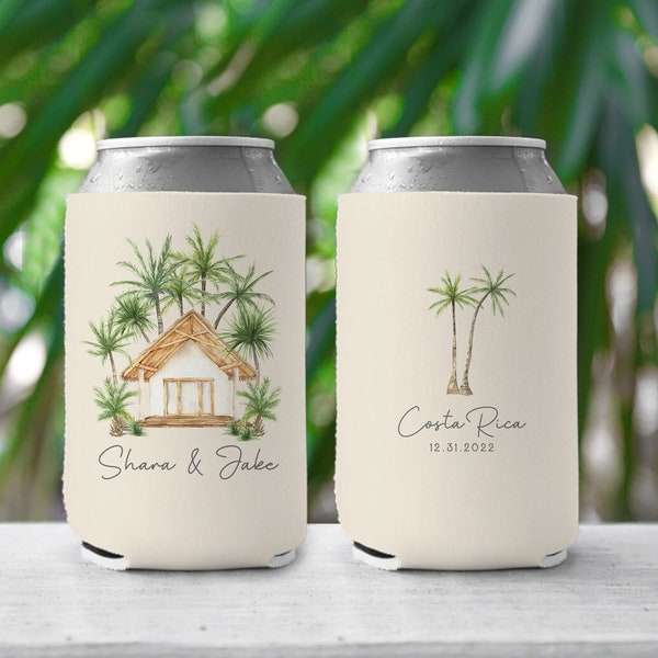 Tropical Wedding Cozies - Palm Tree Can Coolers - Tropical Home Slim and Standard Size Drink Holders for Destination or Tropical Weddings