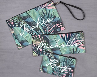 Miami Palm Leaves Makeup Bag, Tropical Bridesmaid Bag, Personalized Makeup Bag, Coin Purse, Custom Bridesmaid Gift, Bridal Party Gift