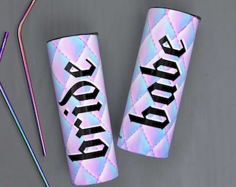 Wild Holographic Bride and Babe Personalized 20oz Skinny Tumbler - Custom Bachelorette or Birthday Party Favor