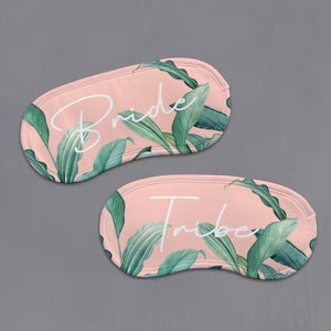 Bride and Bridesmaid Sleep Mask Pale Pink Palm Leaf Pattern, Tropical Bachelorette or Wedding Sleepover Eye Mask Sleep Masks