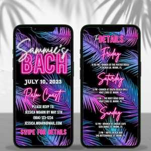 Digital Editable Invitation Digital File - Custom Neon Sign Text Ombre Tropical Background - Digital Invite and Itinerary for ANY Event