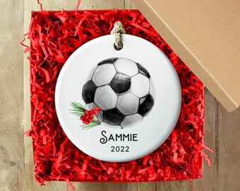 Personalized Soccer Christmas Tree Ornament - Custom Name and Soccer Player Number