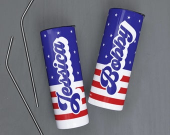 American Flag Fourth of July Tumbler, Custom Patriotic Drinkware Skinny Tumbler ,Custom Drinkware