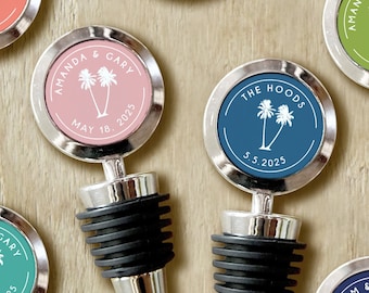 Wedding Favor Wine Stopper - Personalized Palm Tree Wine Bottle Stopper - Cork Bottle Stopper - Wine Cork Favor Custom Wine Stopper
