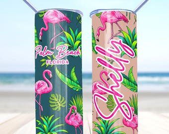 Flamingo Tropical 20oz Skinny Tumbler Personalized Bachelorette Party Cups