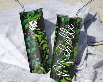 Botanical Personalized Tropical Vines Tumblers for Weddings & Bachelorette Parties - Customizable Drinkware for Special Occasions