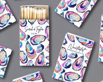 Oyster Shell Matchboxes – Hand-Painted Coastal Wedding Favors, Personalized Party Gifts
