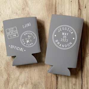 Enfriadores de latas con sellos para regalos de boda, fundas para sellos de boda, regalos para cenas de ensayo, regalos para recepciones de boda, fundas de colores personalizados