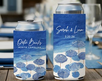 Beach Wedding Favors - Coastal Wedding Cozies - Slim and Standard Can Coolers