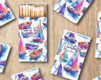 Custom Sailboat Matchboxes – Coastal Party Favors, Personalized Wedding Gifts