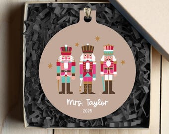 Custom Text Nutcracker Christmas Ornament  -  Metal Round Ornament - Gift Box Options