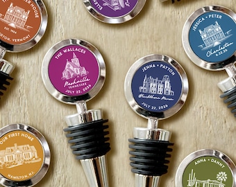 Venue Illustration Event and Wedding Favors - Personalized Wine Metal Stopper