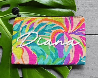 Tropical Summer Makeup Bags Personalized with Names or Text - Personalized Zipper Pouch - Makeup Pencil and Coin Pouch Sizes