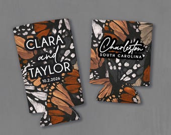 Custom Butterfly Can Cozies – Wedding Favor, Birthday, Beach Trip Drink Coolers
