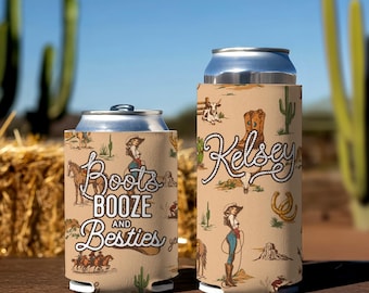 Boots Booze and Besties Cozies -  Bachelorette Party Favors Western Cowgirl | Custom Cozies for Bride Crew Nash Bash Weekend