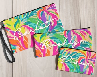 Makeup Bags Personalized with Names or Text - Tropical Summer Pattern - Personalized Zipper Pouch - Makeup Pencil and Coin Pouch Sizes